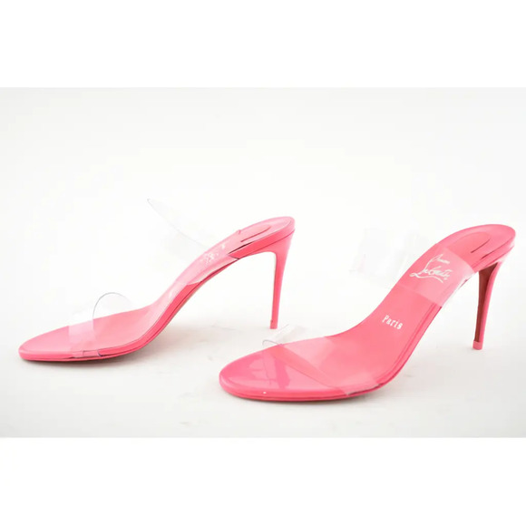 Christian Louboutin Just Nothing 85 Pink Patent PVC Sandal Mule Heel Pump 36.5 - Picture 9 of 12